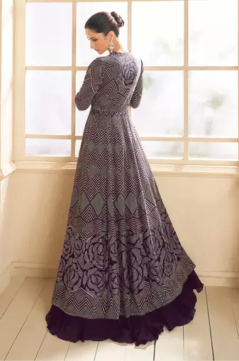 Purple Embroidered Georgette Free Size Stitched Blouse  Suit. (Size Upto 42) Free size full stitched Up To 42" Size
