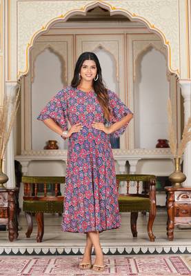 Women'S Multi Floral Printed Smoking Anarkali Dress (Multi) 1