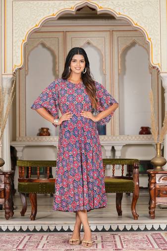 Women'S Multi Floral Printed Smoking Anarkali Dress (Multi)