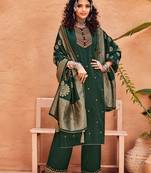 Green Embroidered Art Silk  Straight Plazzo Suit. Free size full stitched Up To 42" Size