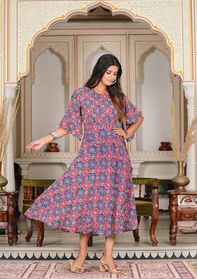 Women'S Multi Floral Printed Smoking Anarkali Dress (Multi) 3