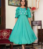 Women'S Viscose Embroidered Anarkali Ethnic Dress (Green)