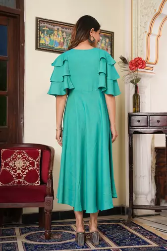 Women'S Viscose Embroidered Anarkali Ethnic Dress (Green)