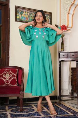 Women'S Viscose Embroidered Anarkali Ethnic Dress (Green) 3