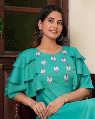 Women'S Viscose Embroidered Anarkali Ethnic Dress (Green) 4