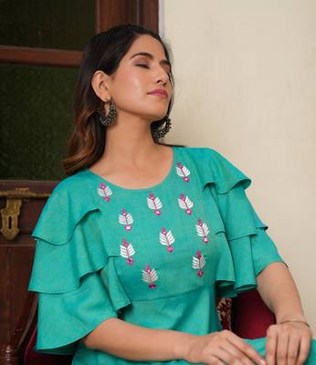 Women'S Viscose Embroidered Anarkali Ethnic Dress (Green) 5