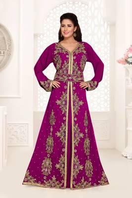 Wine color Full Sleeves Handmade Moroccan Kaftan  1