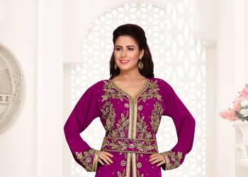 Wine color Full Sleeves Handmade Moroccan Kaftan  2