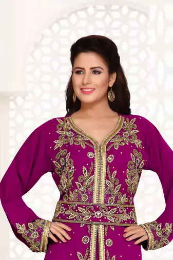 Wine color Full Sleeves Handmade Moroccan Kaftan 