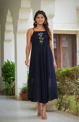 Women'S Smoking Embroidered Georgette Dress (Blue) 1