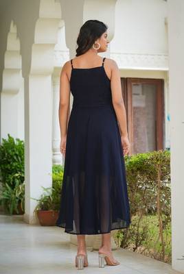 Women'S Smoking Embroidered Georgette Dress (Blue) 2