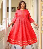 Plus Size Women'S  Floral Printed Anarkali Kurti(Pink)