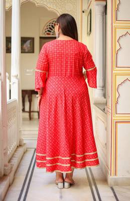 Plus Size Women'S Floral Printed Anarkali Kurti(Pink) 2