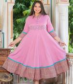 Women'S Plus Size Pink Polyester Embroidered Anarkali Kurta (Pink)