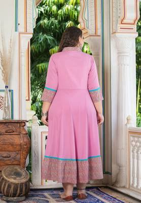 Women'S Plus Size Pink Polyester Embroidered Anarkali Kurta (Pink) 2