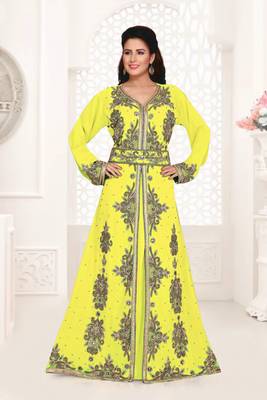 Yellow color Full Sleeves Handmade Moroccan Kaftan  1