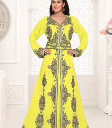 Yellow color Full Sleeves Handmade Moroccan Kaftan 