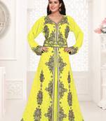 Yellow color luxurious Full Sleeves Handmade Moroccan Kaftan .