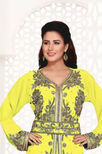 Yellow color Full Sleeves Handmade Moroccan Kaftan 