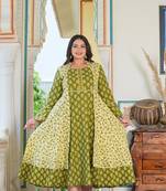 Women'S Plus Size Floral Printed Jacket Style Anarkali Kurti (Green)