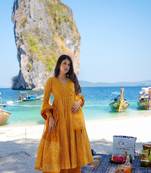 Pure maslin fabric kurta plazzo and dupatta set in pumpkin color