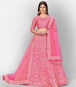 Stunning Pink Embroidery Slub Silk Bridal Lehenga Choli