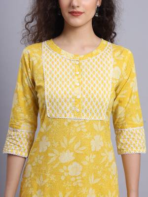 Largish cotton light yellow
 straight kurta with printed cotton trouser 4