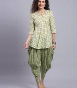 Largish women cotton green printed 
with elasticated printed dhoti pants