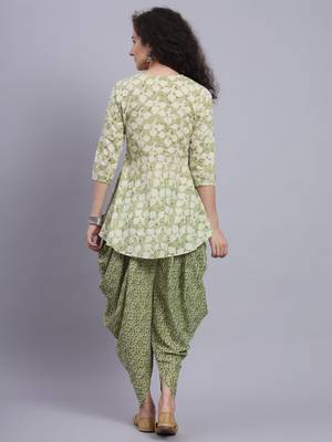 Largish women cotton green printed 
with elasticated printed dhoti pants 2