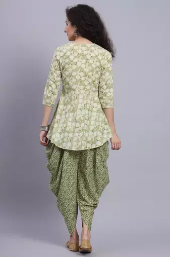 Largish women cotton green printed 
with elasticated printed dhoti pants