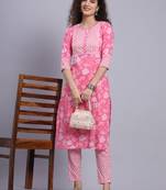 Largish cotton pink floral print
 kurta with printed cotton trouser