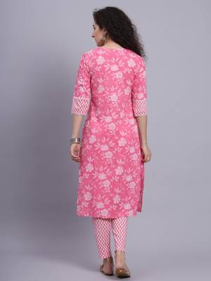Largish cotton pink floral print
 kurta with printed cotton trouser 2