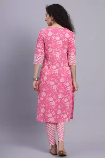 Largish cotton pink floral print
 kurta with printed cotton trouser