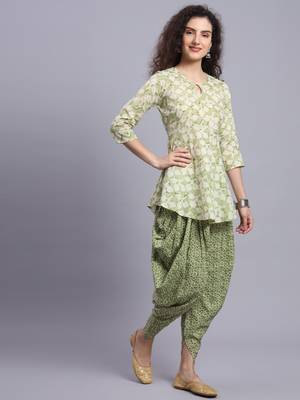 Largish women cotton green printed 
with elasticated printed dhoti pants 3