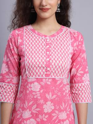 Largish cotton pink floral print
 kurta with printed cotton trouser 4