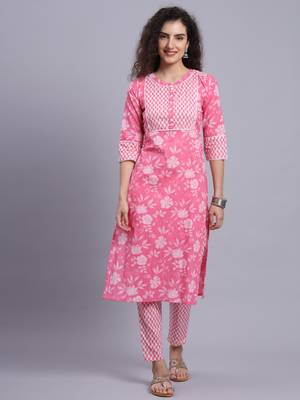 Largish cotton pink floral print
 kurta with printed cotton trouser 5