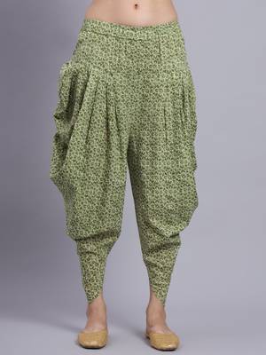 Largish women cotton green printed 
with elasticated printed dhoti pants 5