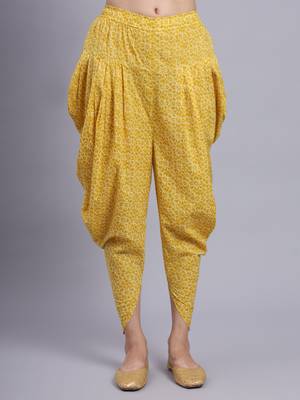 Largish women cotton yellow printed kurta 
 with printed dhoti pants 5
