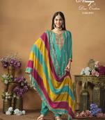 Turquoise color chinon silk salwar suits with chinon silk dupatta