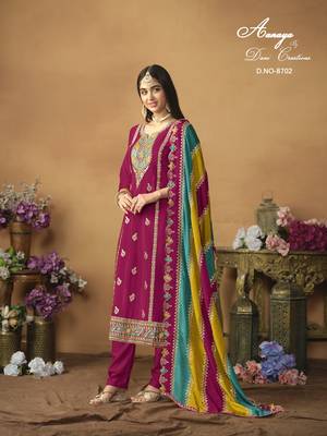 rani pink chiffon salwar suit with embroidered work 2