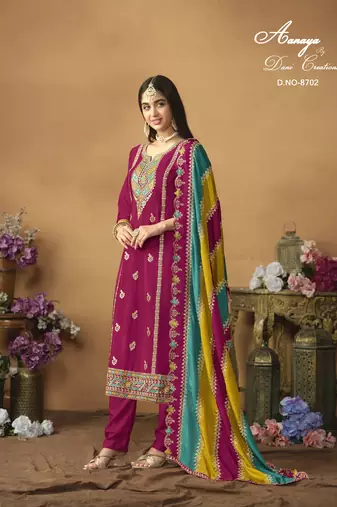 rani pink chiffon salwar suit with embroidered work