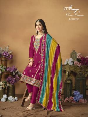 rani pink chiffon salwar suit with embroidered work 3