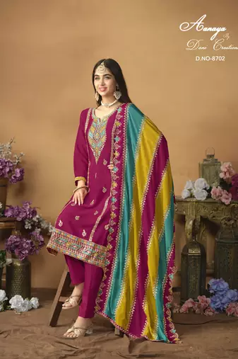 rani pink chiffon salwar suit with embroidered work