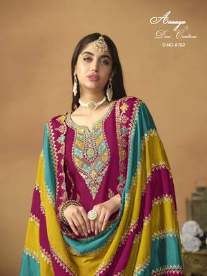 rani pink chiffon salwar suit with embroidered work 4