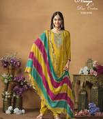Yellow color chinon silk salwar suits with chinon silk dupatta