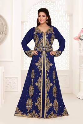 Navy Blue color Full Sleeves Handmade Moroccan Kaftan  1