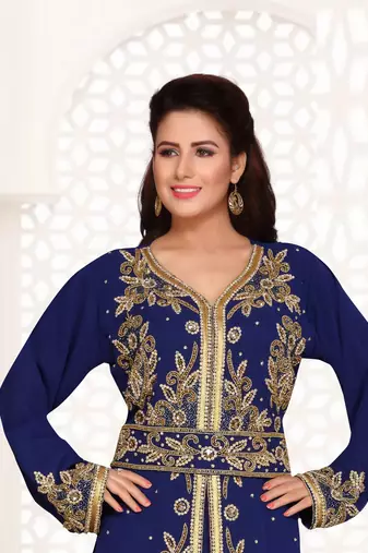 Navy Blue color Full Sleeves Handmade Moroccan Kaftan 