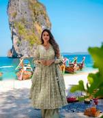 Pure maslin fabric kurta plazzo and dupatta set in baby green color