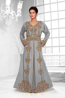 Grey color Full Sleeves Handmade Moroccan Kaftan  1