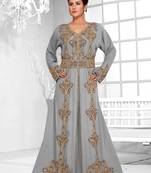 Grey color luxurious Full Sleeves Handmade Moroccan Kaftan .